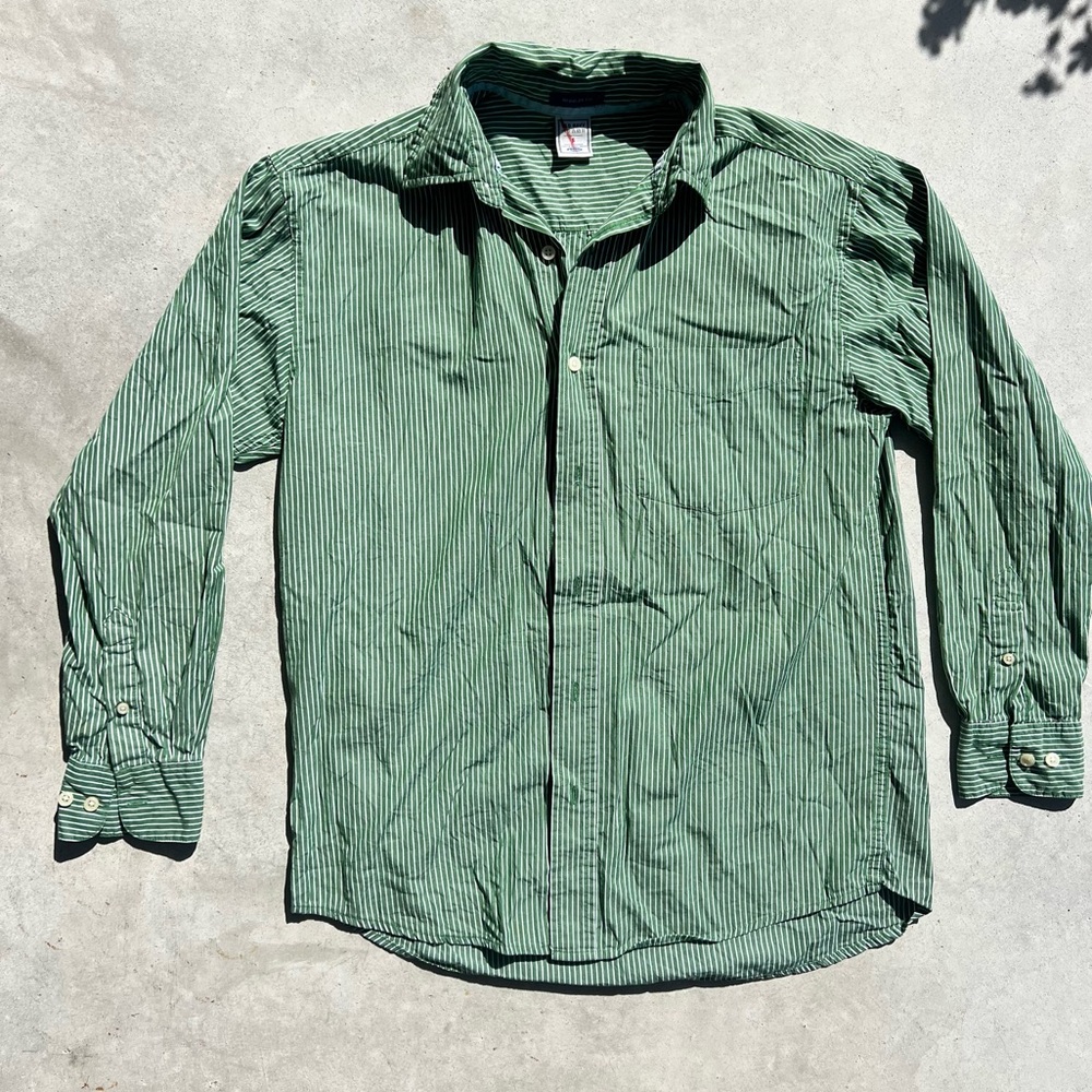 Men’s Old Navy Green & White Striped Button Up Shirt